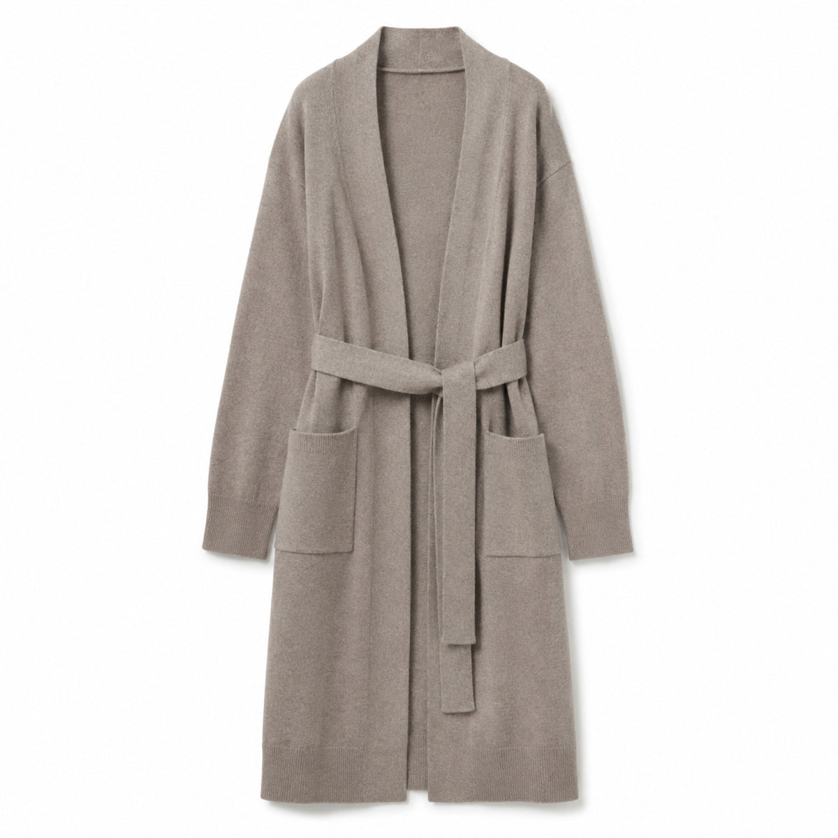 Cardigan Maison – Long gilet d’intérieur ceinturé en maille douce