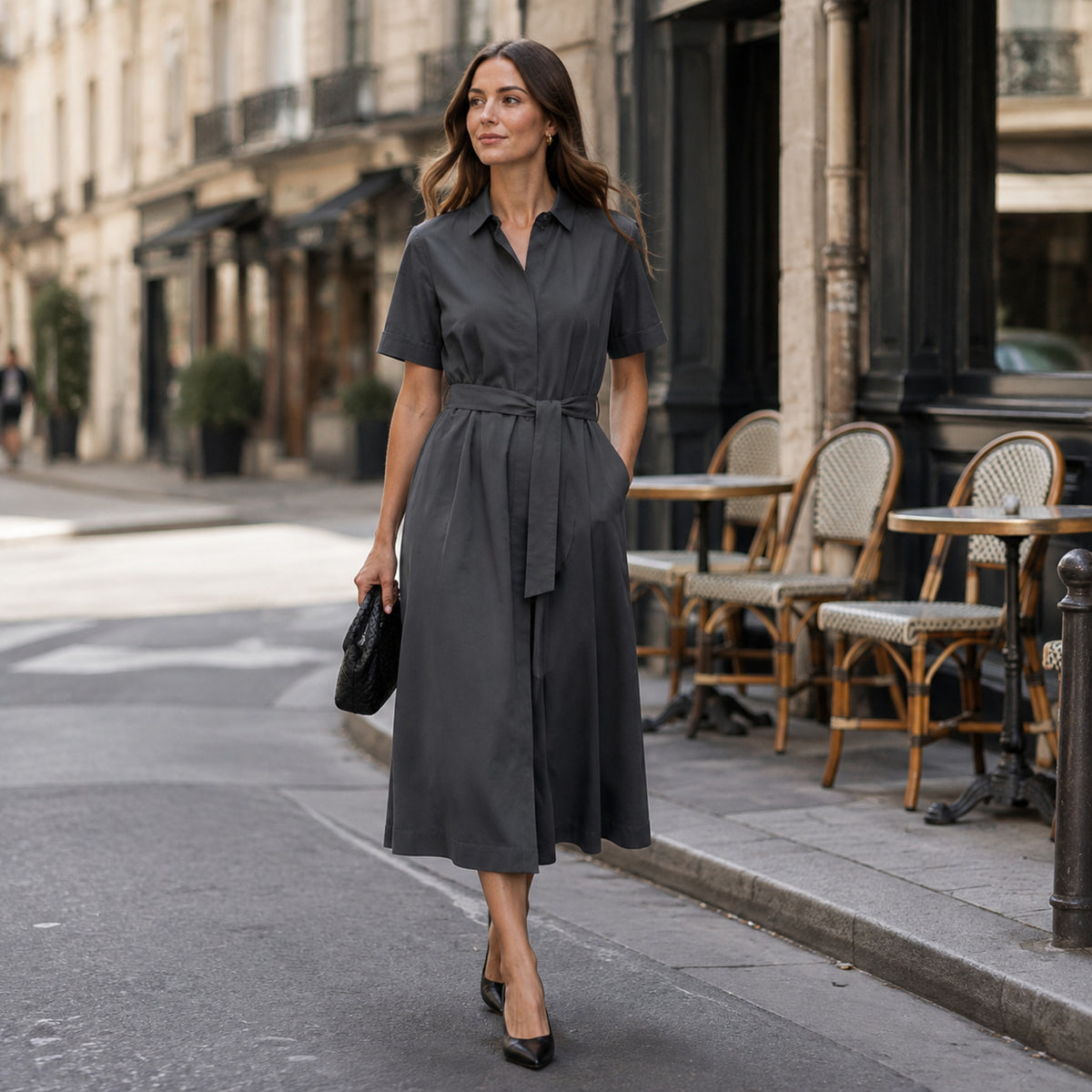 Robe Solférino – Robe midi structurée à taille dessinée
