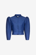 Blue denim puff sleeve jacket