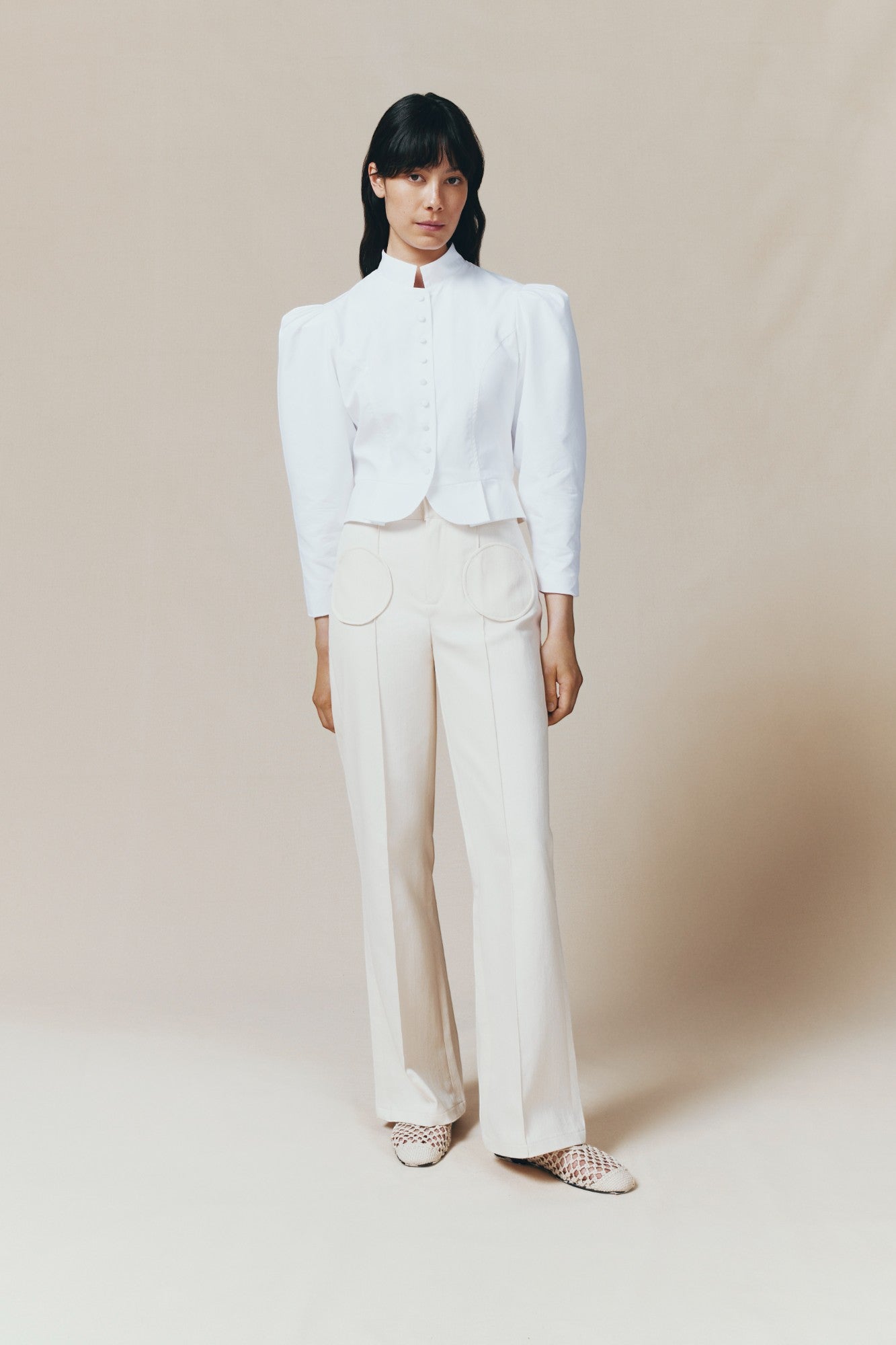 White cotton puff sleeve jacket