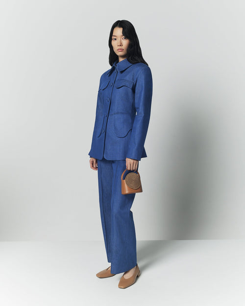 Blue denim straight pants
