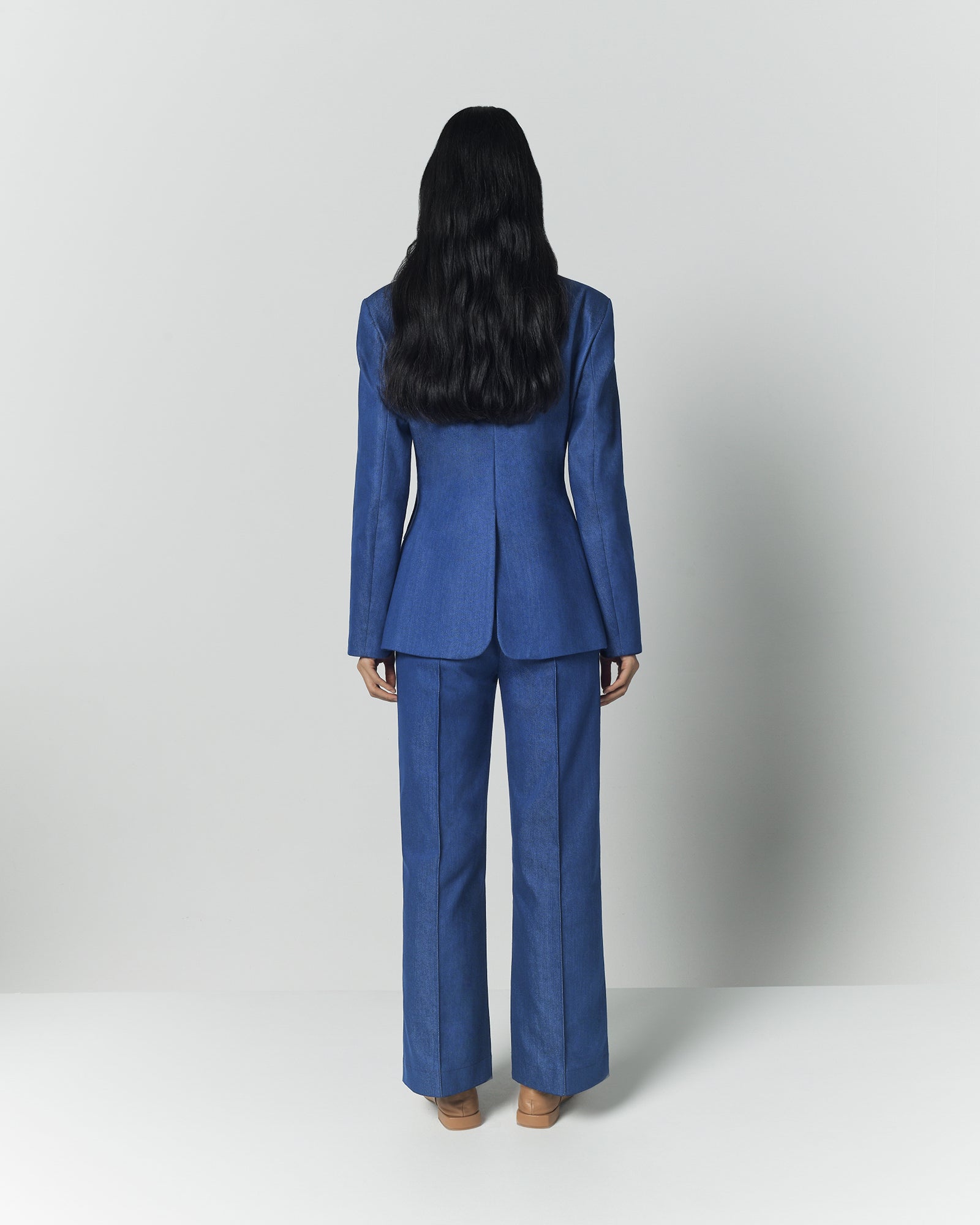 Blue denim straight pants
