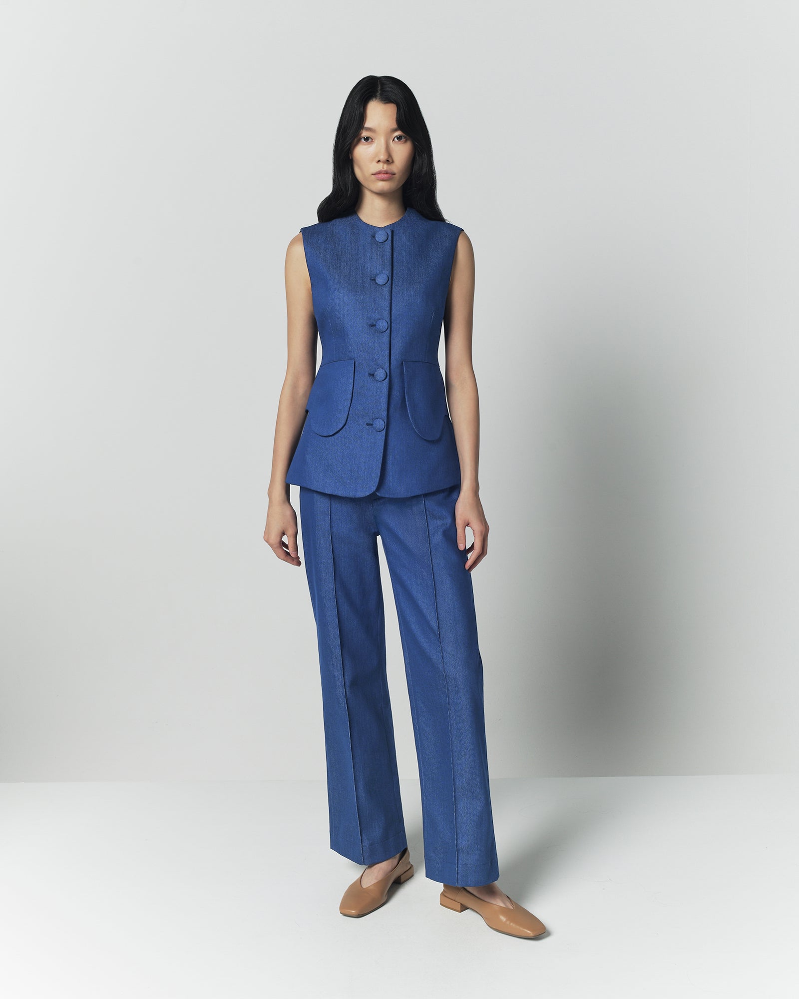 Blue denim straight pants