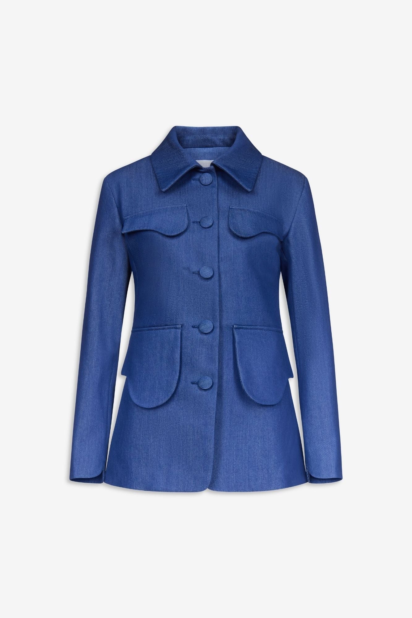 Blue denim utility button-front jacket
