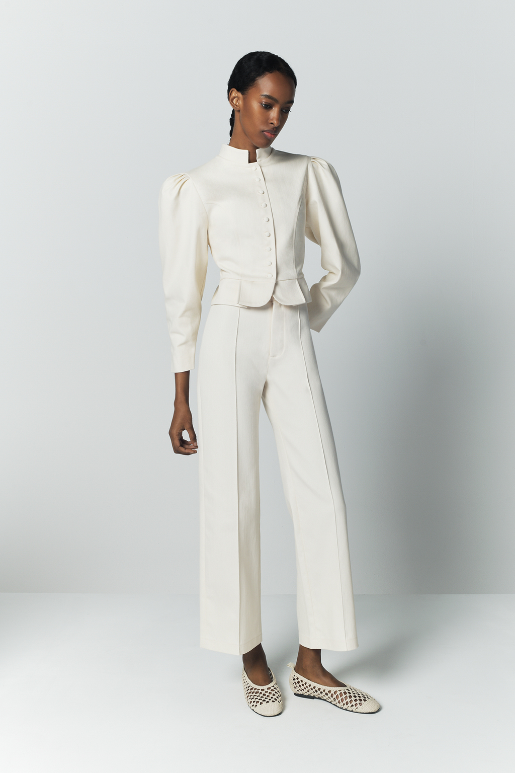 Denim ecru straight pants