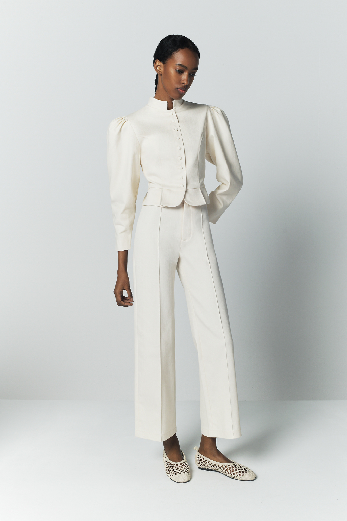 Denim ecru straight pants