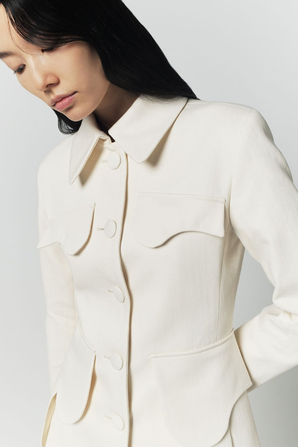 Denim ecru utility button-front jacket