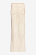 Denim ecru flared pants with circular pocket details