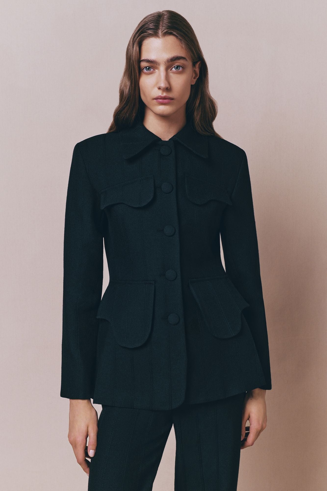 Black utility button-front jacket