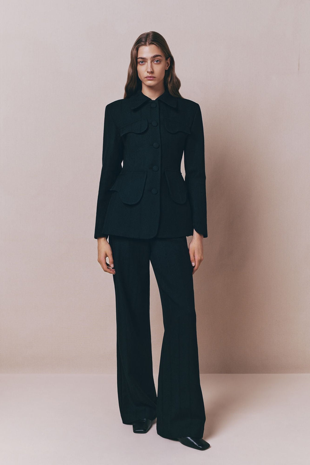 Black utility button-front jacket